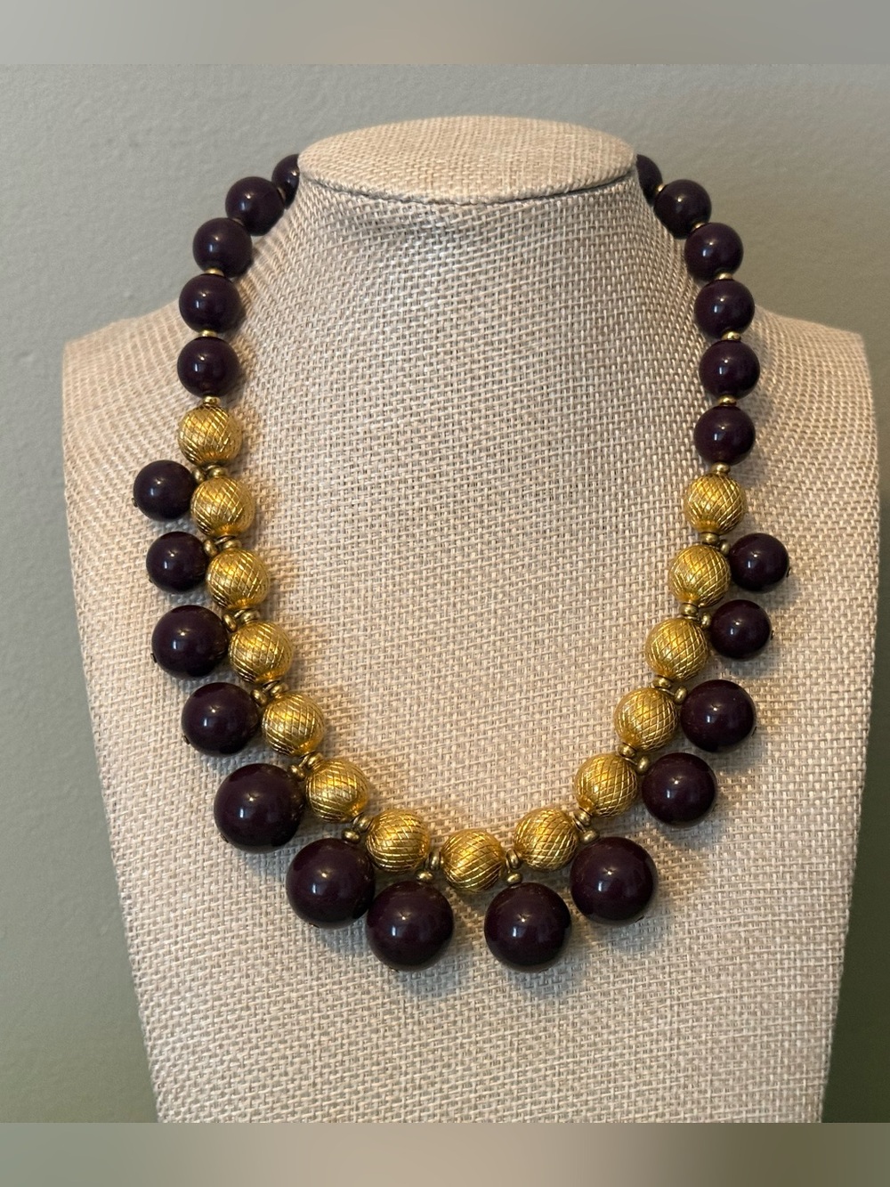 Napier Gold and Deep Plum Beaded Statement Necklace